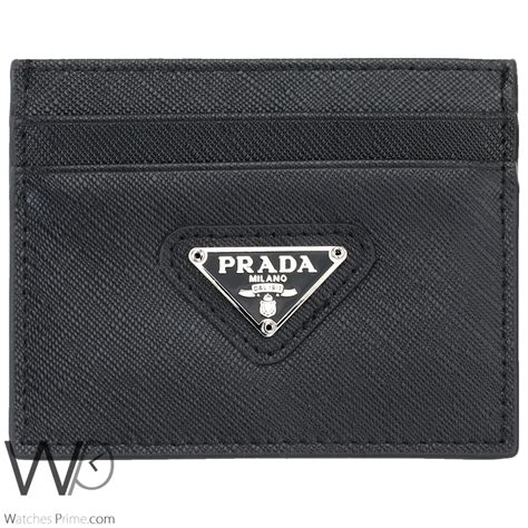 portacarte prada|Black Leather Card Holder .